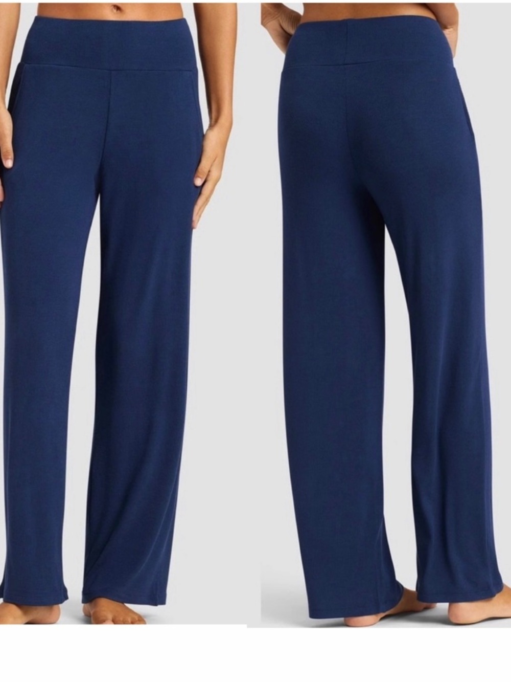 Cozy Earth Women's Rib Knit Bamboo Lounge Pull On Pajama Pant Size Small Navy - Picture 3 of 11